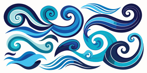 Set of 10 seamless patterns in blue and white, highlighting intricate designs ideal for graphic and textile projects..eps