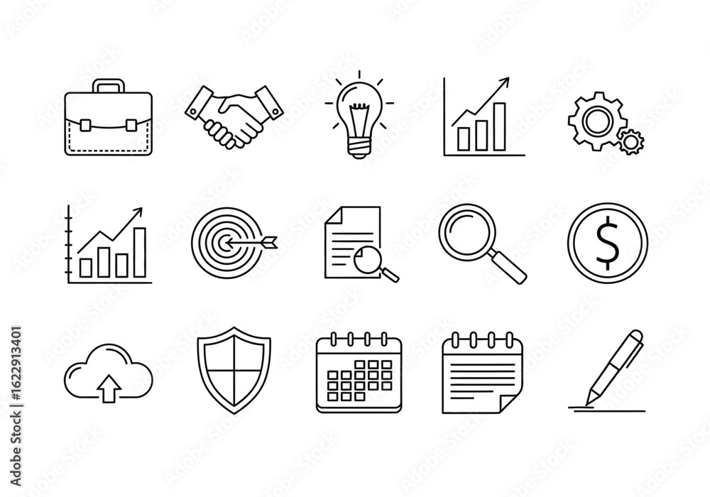 Poster versatile icon set featuring multiple color options and classic typography for diverse design applic