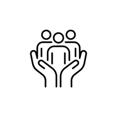 Hands holding a group of people icon representing care and support