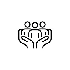 Hands holding a group of people icon