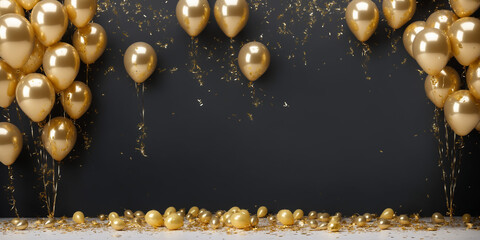 Gold Balloons with Glitter and Confetti Background for Festive Celebrations