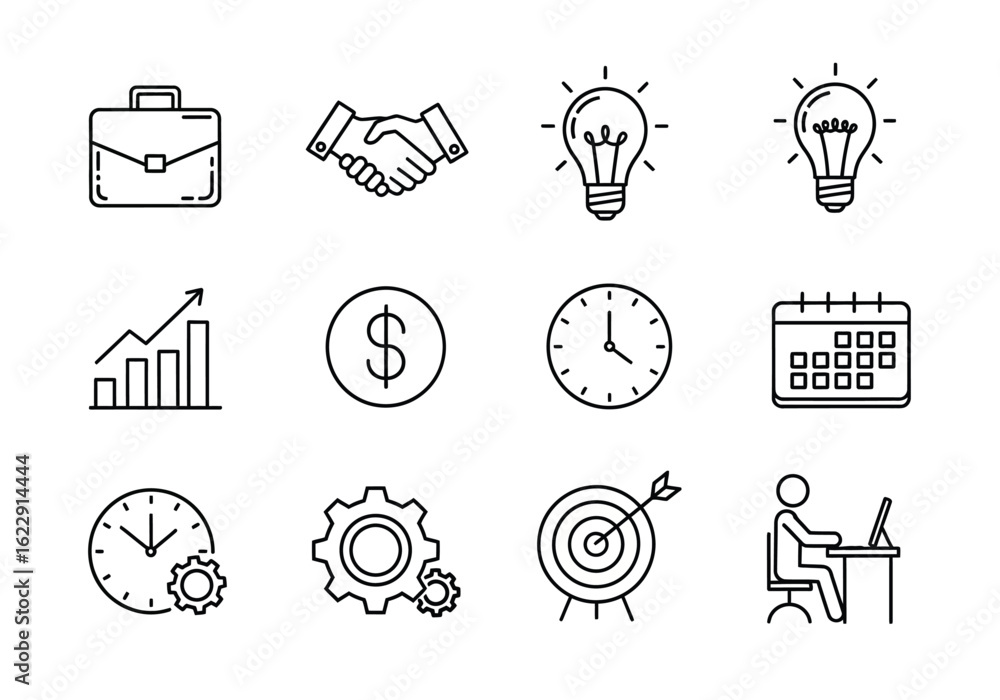 Poster versatile icon set featuring a single distinctive graphic element for digital applications
