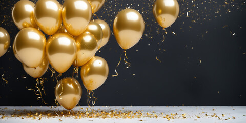 Gold Balloons with Glitter and Confetti Background for Festive Celebrations