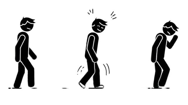 A stick figure shows different moods walking happy and sad representing changing emotions and feelings 4k video