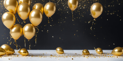 Gold Balloons with Glitter and Confetti Background for Festive Celebrations