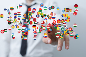 Image of diverse national flags, symbolizing international collaboration and global reach.