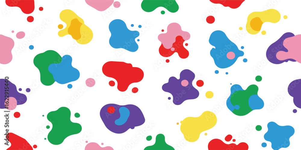 Poster colorful paint splatter seamless pattern vector. abstract ink splash texture background. fun and cre