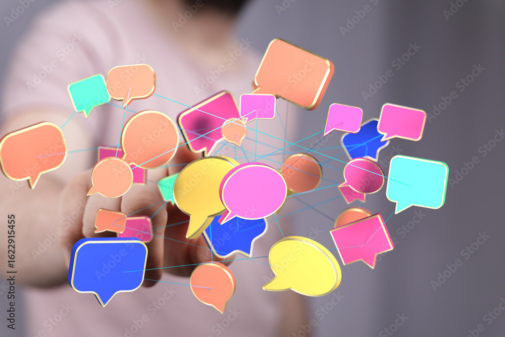 Poster abstract image of interconnected speech bubbles. perfect for communication, social media, or network