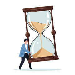 A person carries a huge, fragile hourglass: a metaphor for the weight of responsibility for time, life, and destiny, where each grain of sand represents a precious and irreplaceable moment.