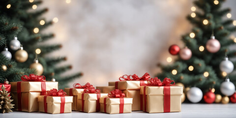 Festive Christmas Decor with Gifts Beneath a Holiday Tree
