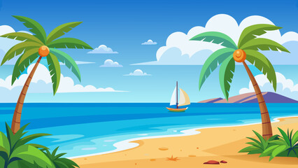tropical beach with palm trees and sea