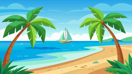 tropical beach with palm trees and sea