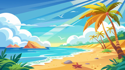 tropical beach with palm trees and sea