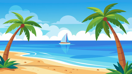 tropical beach with palm trees and sea