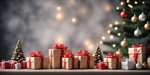 Festive Christmas Decor with Gifts Beneath a Holiday Tree