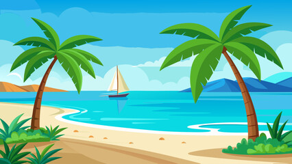 tropical beach with palm trees and sea