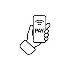 Hand holding smartphone with pay and wireless signal icon