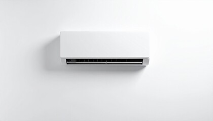 "Modern white wall-mounted air conditioner on a plain white wall, minimal design with no visible controls, representing smart climate control and home comfort."