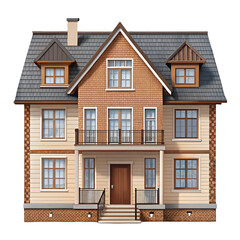 Row house isolated on transparent background showing urban residential architecture and design
