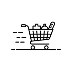 Fast grocery shopping cart icon with food items © motiur vector artist