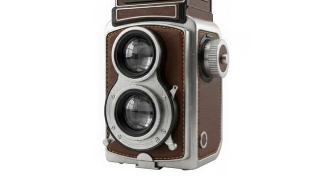Ai generated image of vintage twin lens reflex camera isolated on transparent background
