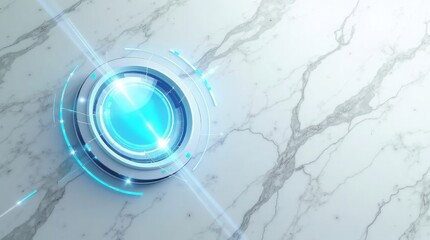 Glowing blue circular interface on marble technology
