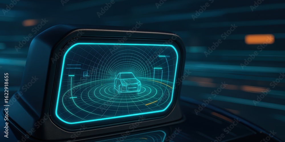 Poster futuristic car dashboard with enhanced augmented reality navigation display
