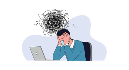 Person Feeling Overwhelmed Frustrated Exhausted Stressed Sitting at a Desk with a Laptop