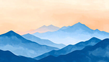 Fototapeta premium Serene mountain landscape with soft light on peaks at dawn or dusk