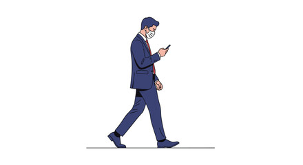 Businessman In A Suit Walking While Looking At His Phone Pixel Art Style