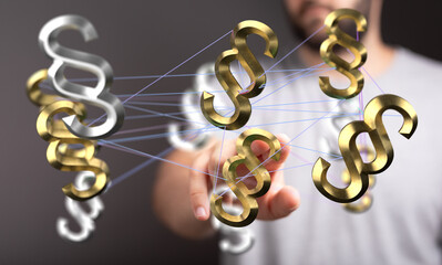 Abstract image of 3D paragraph symbols connected by lines, representing legal connections.