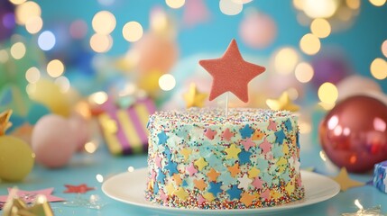 Delightful Star-Sprinkled Birthday Cake Festive Sweet Treat