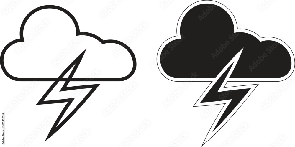 Poster cloud with thunderstorm icon, weather forecast symbol for lightning and storm alerts in ui apps and 
