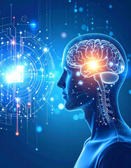 Blue brain human background. Cognitive Science Concept with Human Brain. 