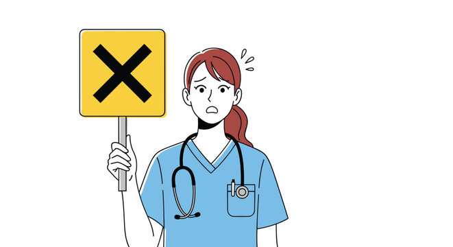 Nurse Holding Incorrect Sign Showing Frustration and Concern About Medical Mistakes