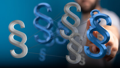 Abstract image of interconnected paragraph symbols, representing legal network, law, regulations, or compliance.