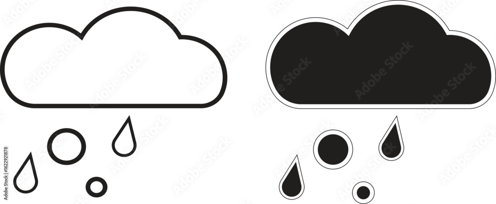 Poster cloud with drizzle and droplets icon symbolizing light rain or wet weather in simple style with tran