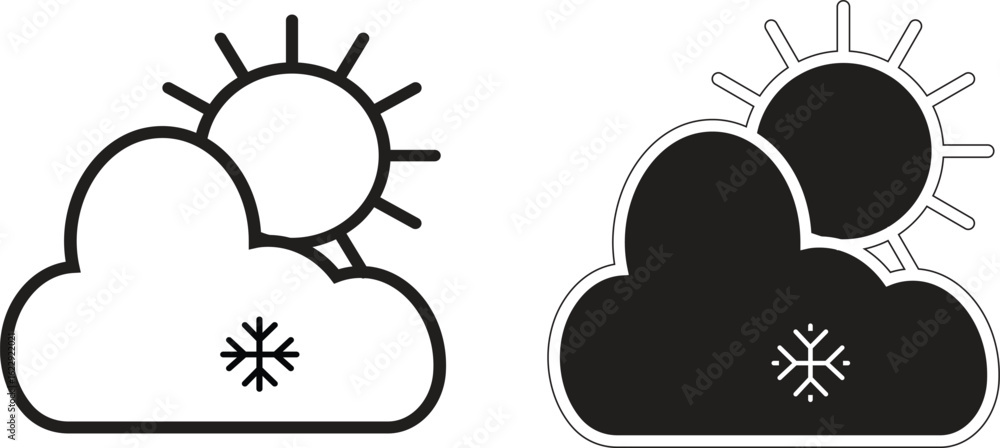 Poster sun partially hidden behind cloud icon representing partly cloudy or fair weather with transparent b