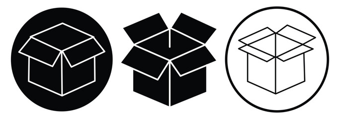 Open box icon. Box icons set. Shipping, delivery box or container icons. Carton box simple icon collection. Delivery symbol Empty open shipping box or unboxing line art. Cardboard box icon set eps 10