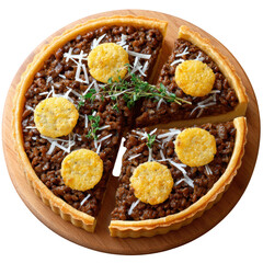 Flaky Pastry Tart Filled with Wild Mushroom Duxelles, Topped with Thyme Sprigs and Parmesan Crisps