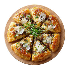Flaky Pastry Tart with Wild Mushroom Duxelles, Parmesan Crisps, and Fresh Thyme Sprigs