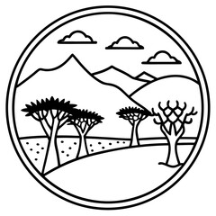 Kalahari Desert line art vector
