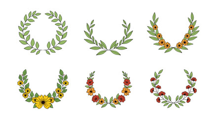 Obraz premium Beautiful floral wreaths and laurel branches perfect for celebrations and decorations