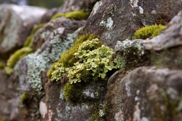 Mossy lichen patterns thriving on weathered rock surfaces for nature lovers and sustainable design projects