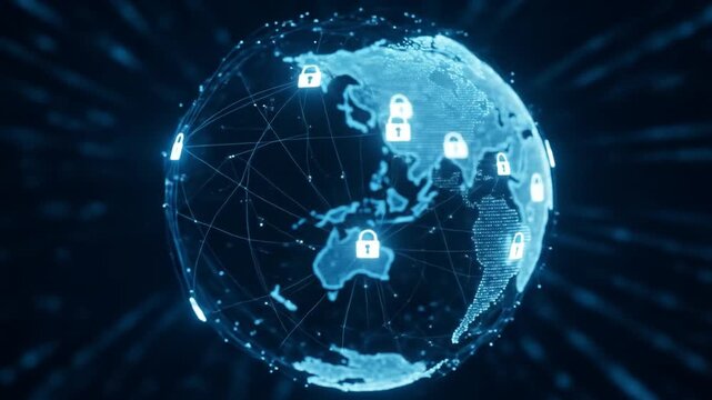 Digital world security network connection, global network lock protection and worldwide technology