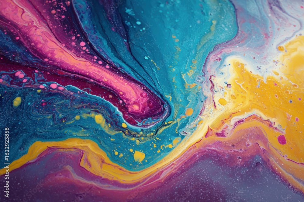 Poster vibrant fluid color swirls forming captivating patterns in a dynamic mix for artistic design and mod