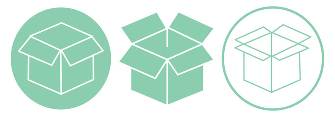 Open box icon. Box icons set. Shipping, delivery box or container icons. Carton box simple icon collection. Delivery symbol Empty open shipping box or unboxing line art. Cardboard box icon set eps 10