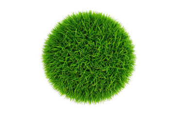 Green grass ball isolated on white background, representing nature and growth