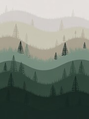 Fototapeta premium Layered Forest Landscape With Stylized Pine Trees