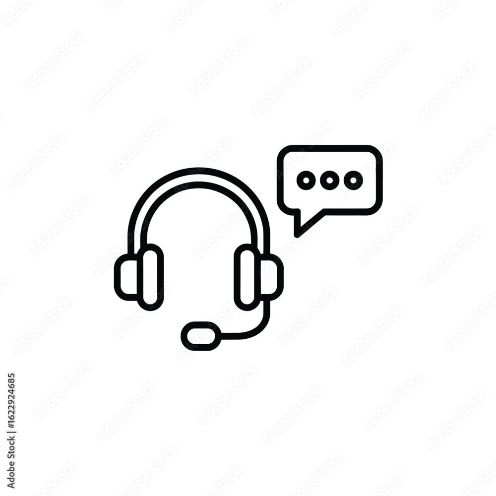 Poster headset with speech bubble icon for communication and support